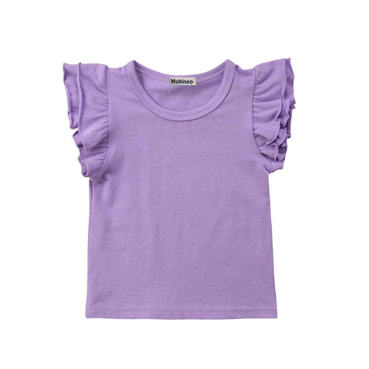 Toddler Baby Girl Basic Plain Ruffle Sleeve Cotton T Shirts Tops Tee Clothes (Purple, 6-12 Months)