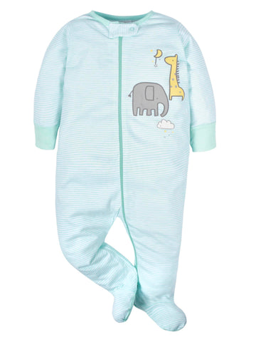 Gerber Unisex Baby 4 Pack Sleep 'N Play Footie Animals Green 6-9 Months