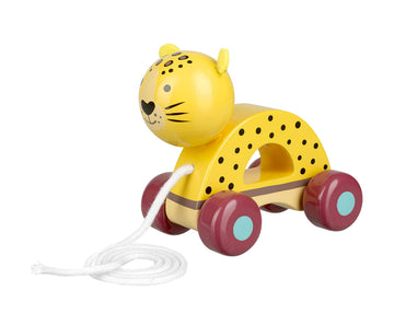 Orange Tree Toys: Pull Along: Leopard - Wooden Toy, Colorful Wheeled Character, Push-Pull, Encourage First Steps, FSC Certified,