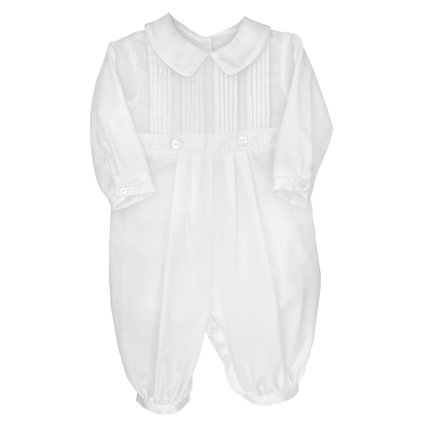 Petit Ami Hand-Embroidered Boys Christening Longall - Tucks and Feather Stitching, White (White, 9 Month)