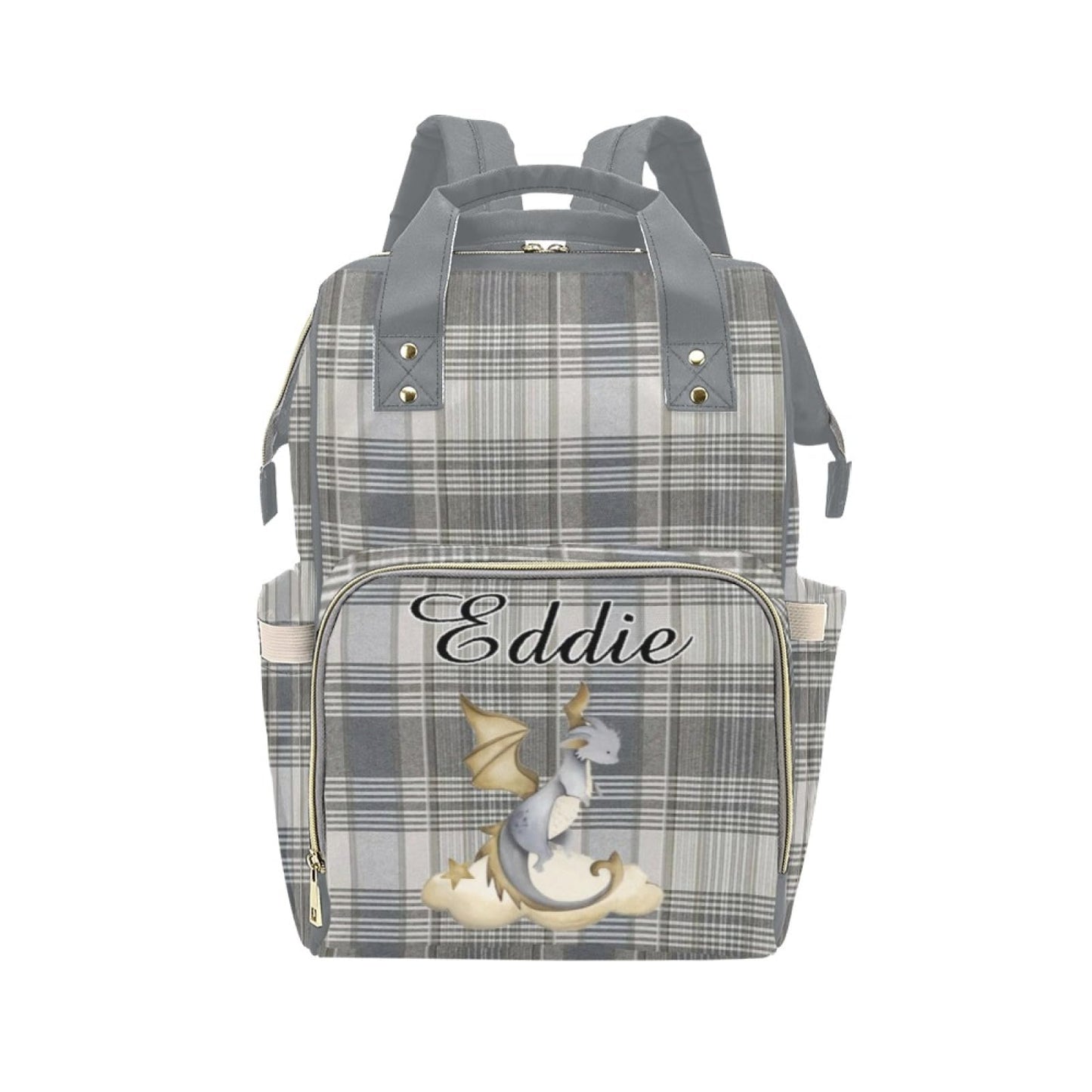Noverbibi Custom Diaper Bag for baby Customized Dragon Plaid Gray Baby Bag Personalized Nursing Bags with Name Custom Name Mommy