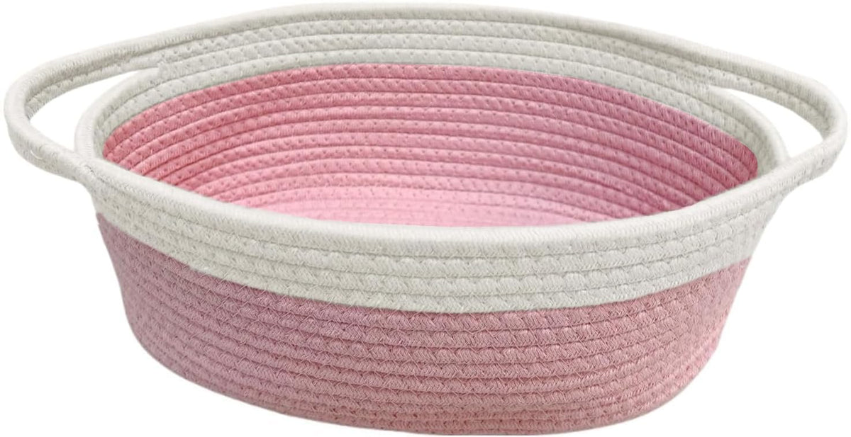 GIFTEXPRESS Pink & White Woven Gift Basket 13inch x 8inch x 5inch Cotton Rope Organizing Baskets for Baby Items or Cat & Dog Toys Cut