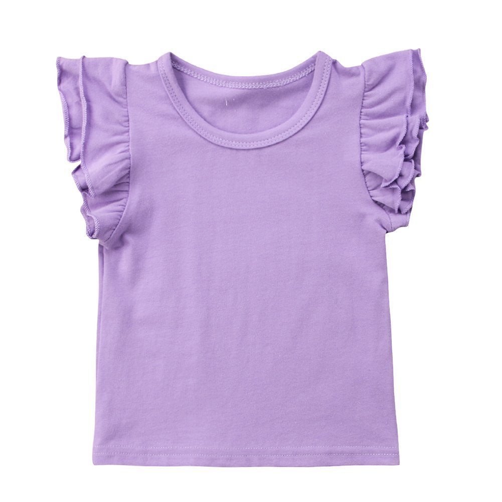 Infant Toddler Baby Girl Top Basic Plain Ruffle T-Shirt Blouse Casual Clothes (0-6 Months, Purple)