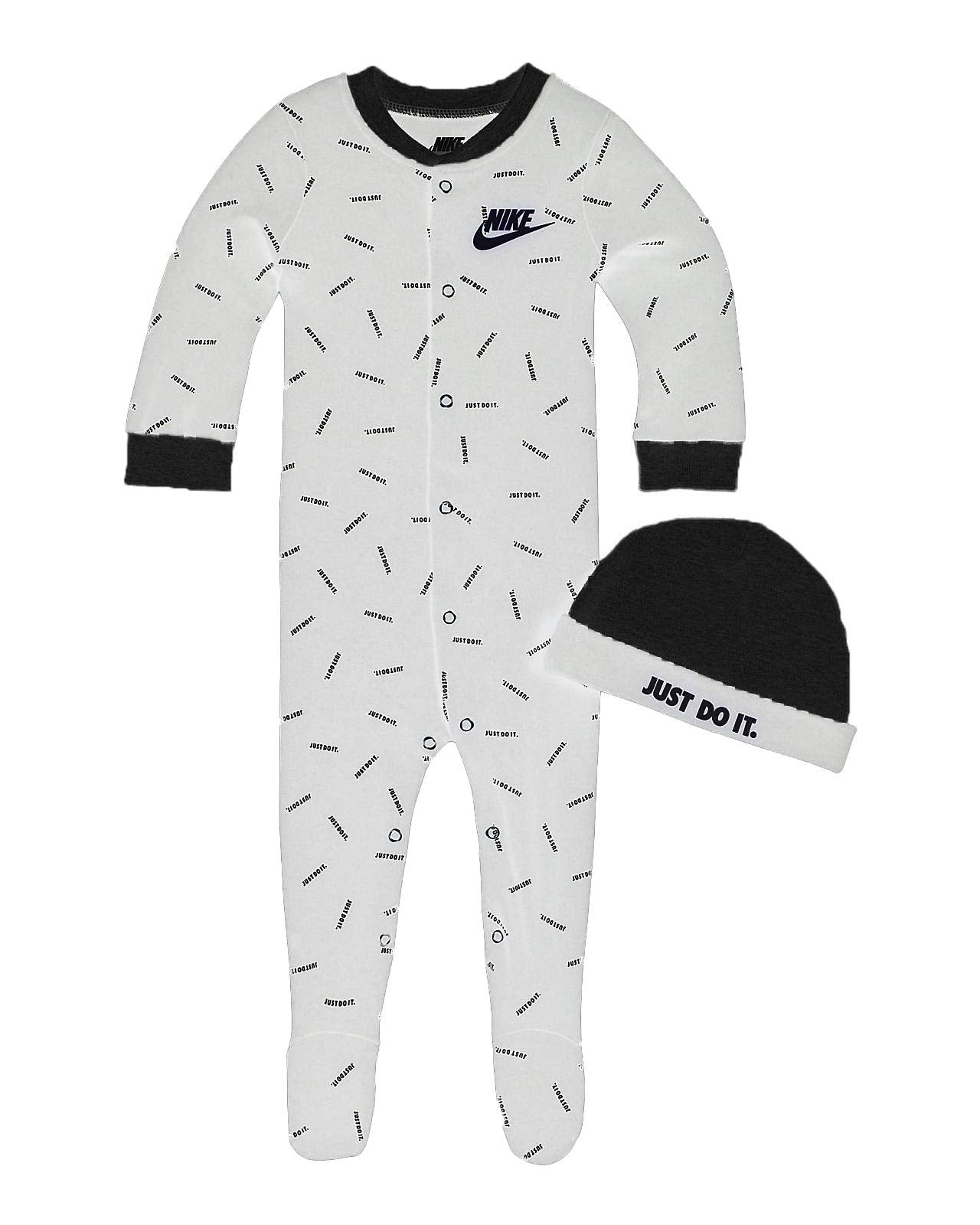 Nike Baby Coverall & Hat 2 Piece Set (White(56F266-001)/Black, 0-3 Months)