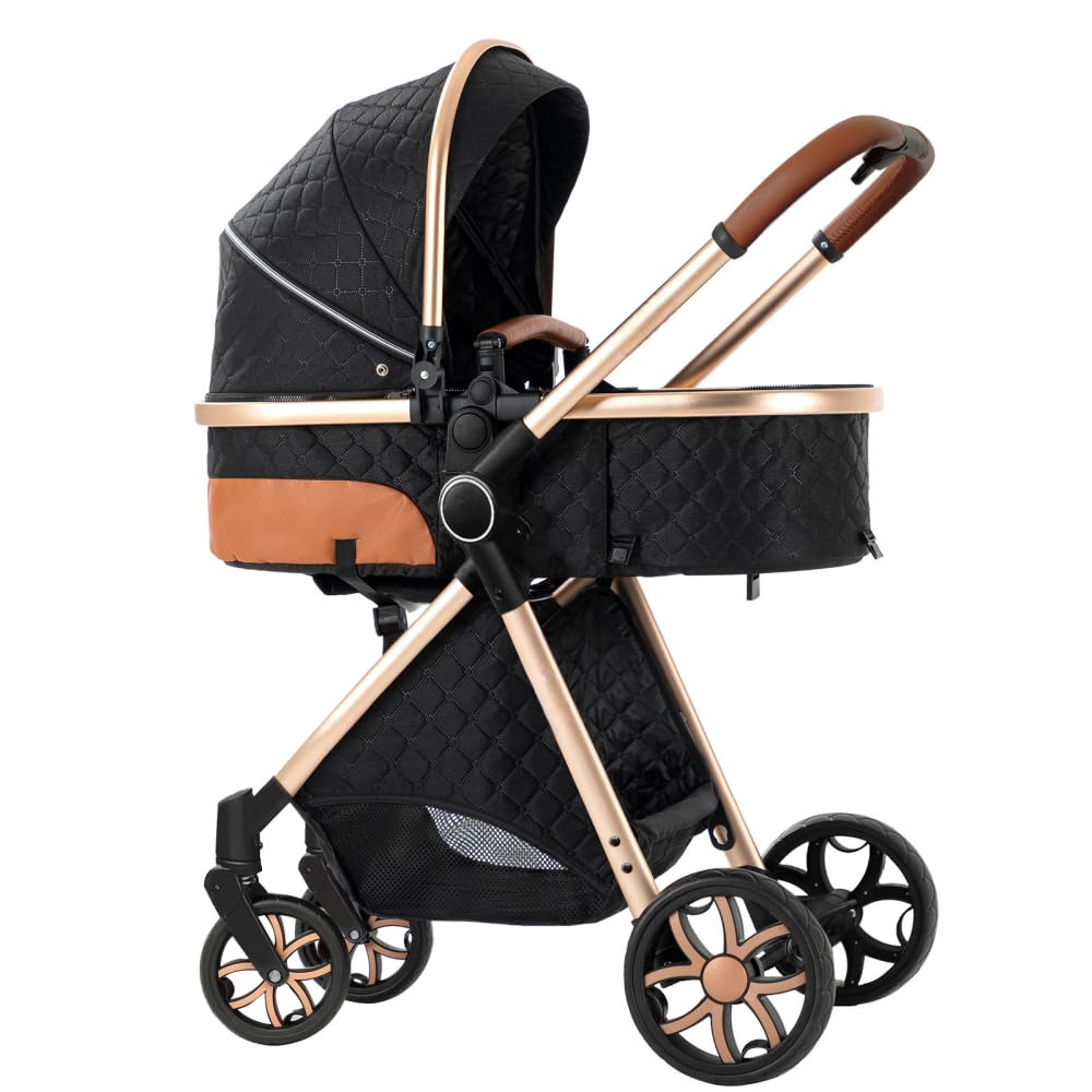 2 in 1 Baby Stroller,Infant Stroller Convertible,High Landscape Baby Carriage,Foldable Pushchair with Adjustable Canopy(Khaki)
