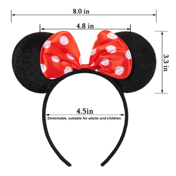 Chuangqi 1Pcs Mouse Ears Headband Polka Dots Bow For Birthday Party, Party Favors (Xc38)