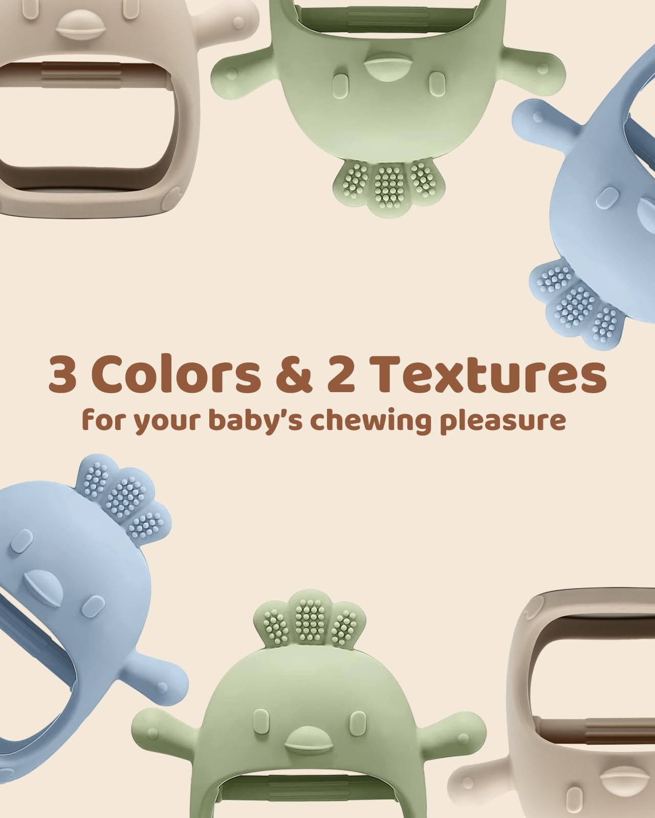 3 Packs Baby Teething Toy Silicone Teething Mitten for Babies Over 3 Months Anti Dropping Wrist Hand Teethers Baby Chew Toys for