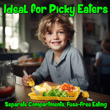 Funwares Engaging Kids' Dinnerware Set: Durable, Divided Plate, Ideal For Picky Eaters, Educational Mealtime, Easy Cleaning, Gif