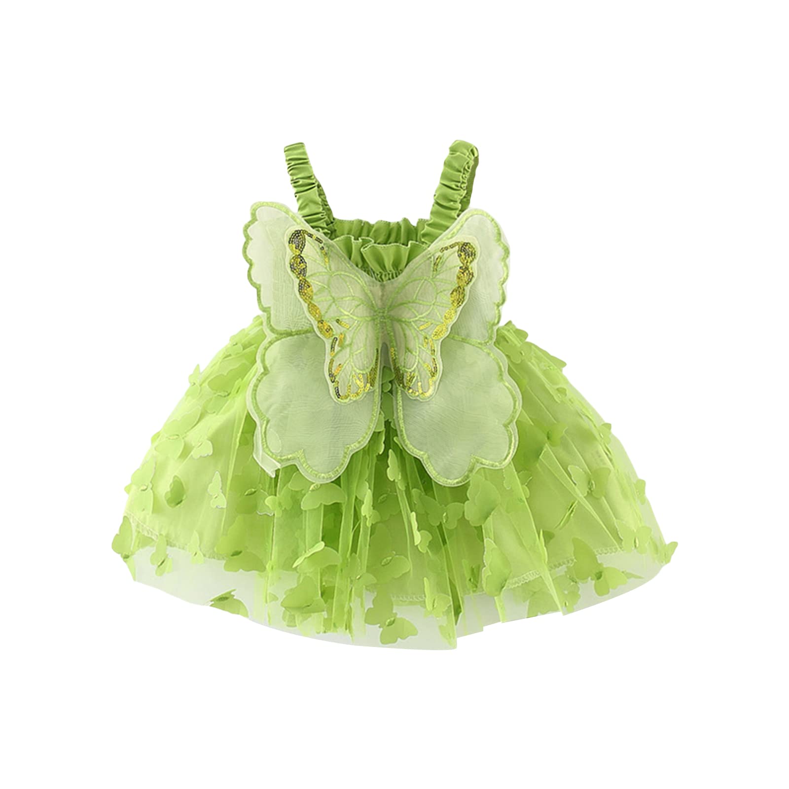 Toddler Baby Girl Tutu Dress, Butterfly Fairy Dress Layered Princess Dresses For Birthday Photo Shoot Outfit (Green Butterfly, 1