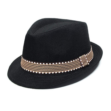 Kid Y-Back Adjustable Brace Suspender Pre-Tied Bowtie Short Trim Fedora Hat 3Pcs Outfit For Boys/Girls Black