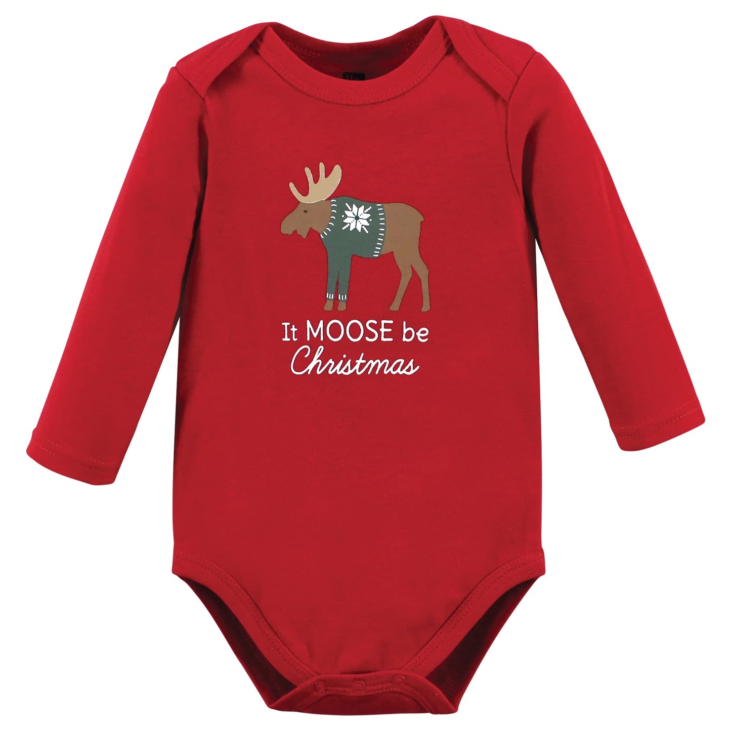 Hudson Baby Unisex Baby Cotton Long-Sleeve Bodysuits, Moose Be Christmas, 0-3 Months