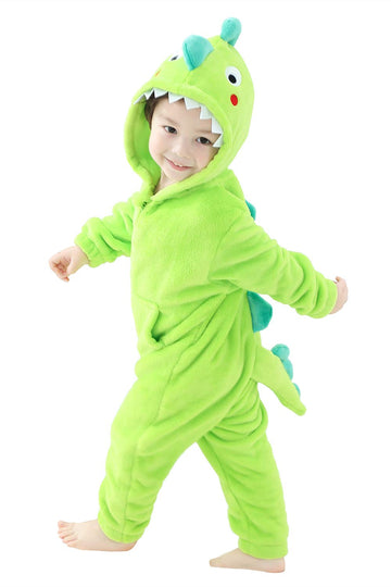 Lolanta Boys Girls Halloween Dinosaur Costume Bodysuit Flannel Toddler One Piece Jumpsuit Kids Gifts (Green, 4-6 Years)