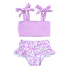 Younger Tree Toddler Girls Two Pieces Swimsuit Color Block Stripe Swimwear Summer Beach Bathing Suit 18M-5T(Purple#Flower 2-3T)