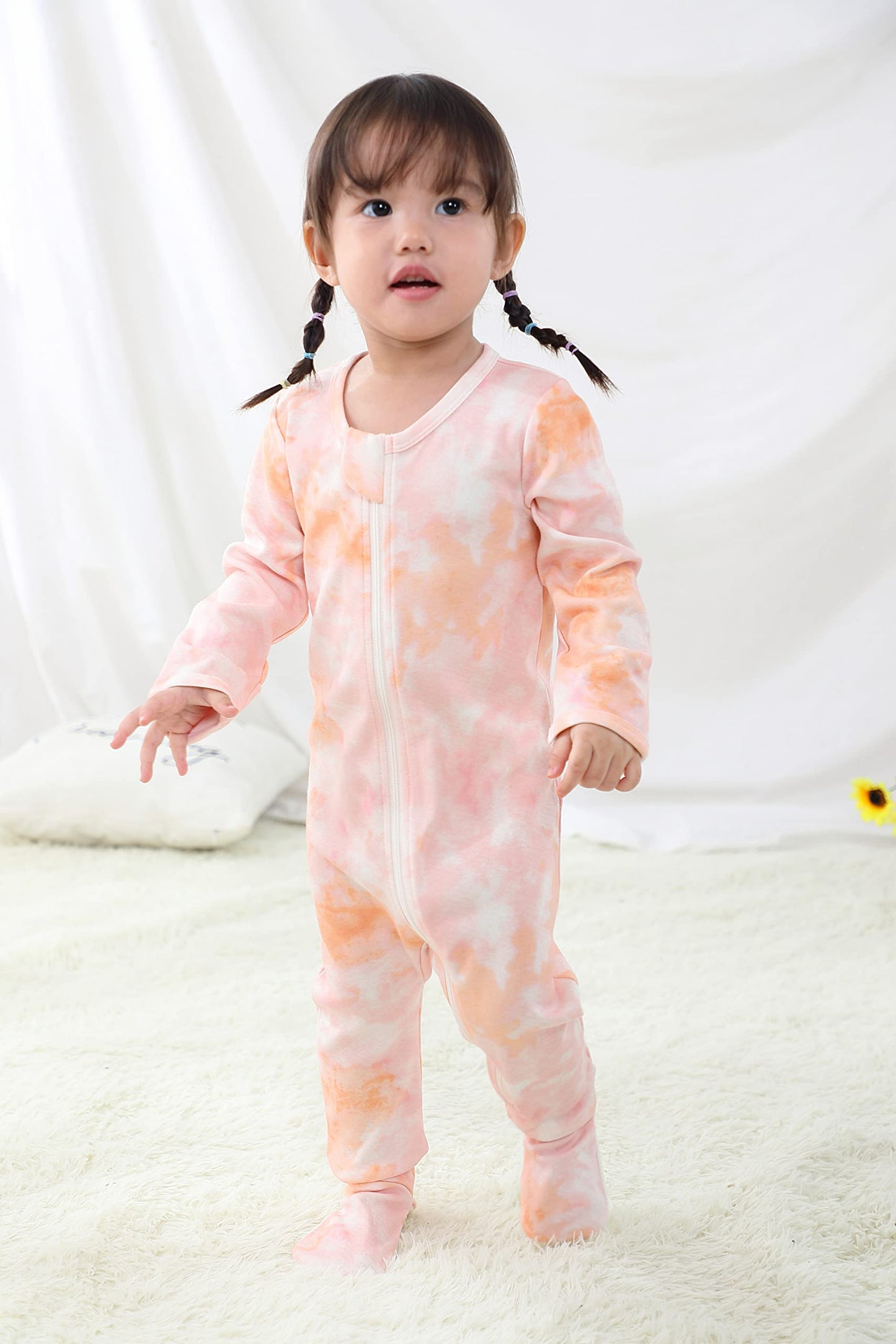 O2 Baby Baby Boys Girls Organic Cotton Zip-Front Sleeper Pajamas, Footed Sleep 'N Play(3-6 Months, Pink)