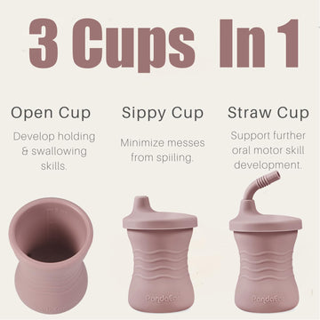 Pandaear 3 Pack Silicone Baby Training Cup, Straw Cups,Shatterproof Toddler Sippy Cups Drinking Sippy Cups For Baby And Toddler