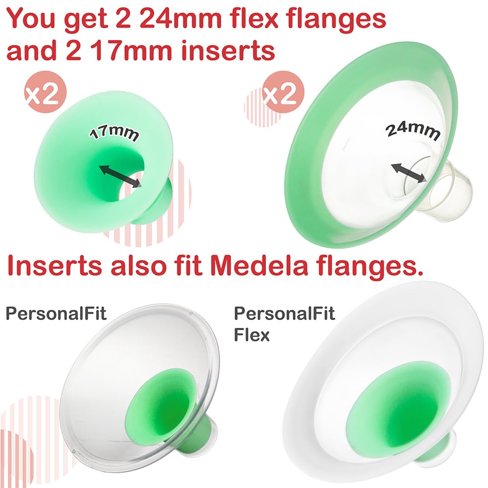 Nenesupply 17Mm Flange Inserts And 24Mm Flanges Compatible With Medela Breast Pump Parts Replacement 17Mm Flange For Medela Work