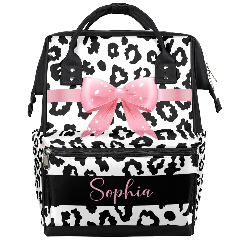 SPYORBKX Cow Print Bow Diaper Bags Nursing Baby Bag Diaper Backpack for Mom Dad Gifts Nappy Bag for Toddlers Travel Baby Backpac