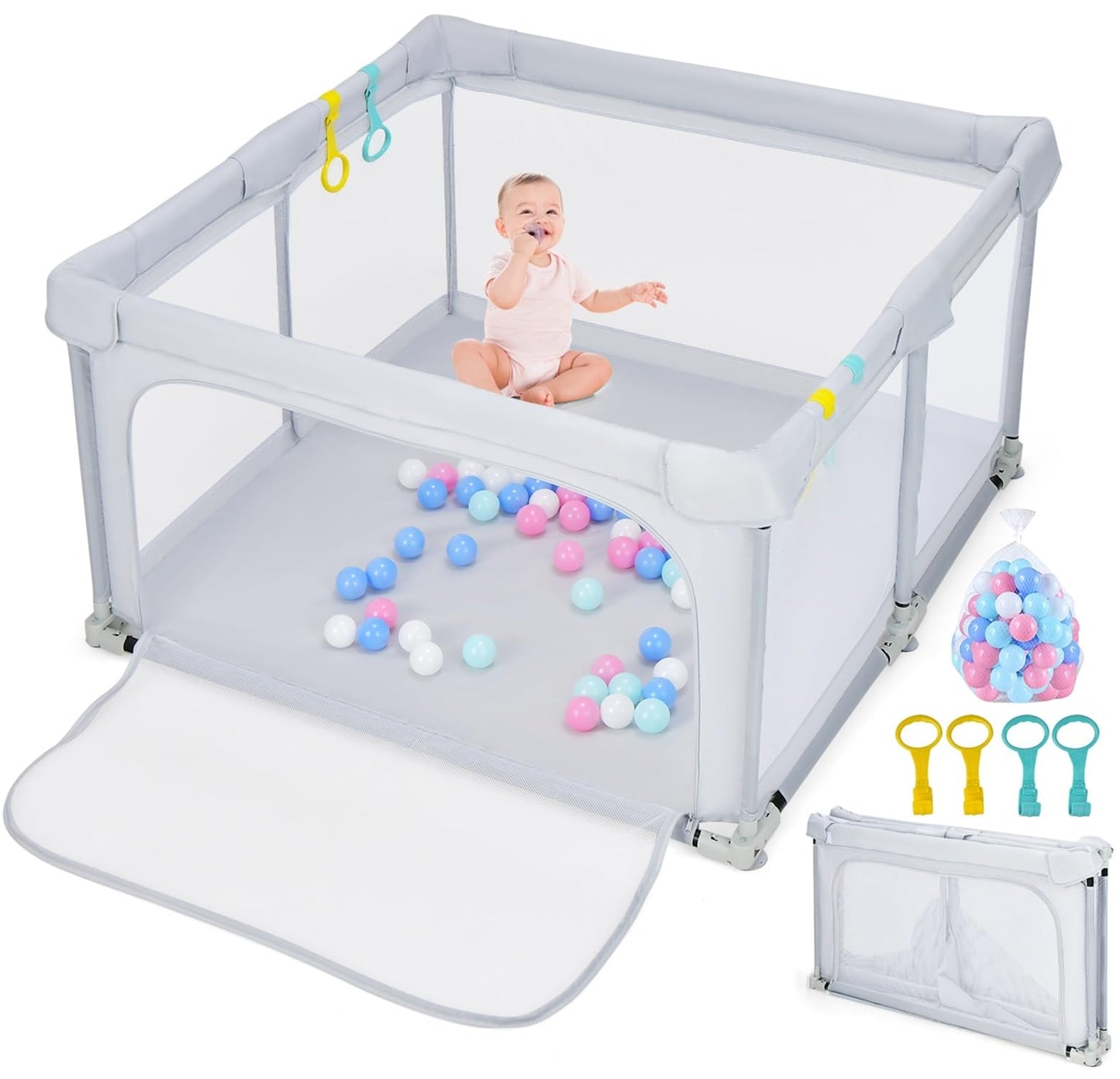 INFANS Foldable Baby Playpen, 50x50 Large Playard for Toddlers with Gate, Soft Mesh, Indoor/Outdoor Kids Activity Center Bab