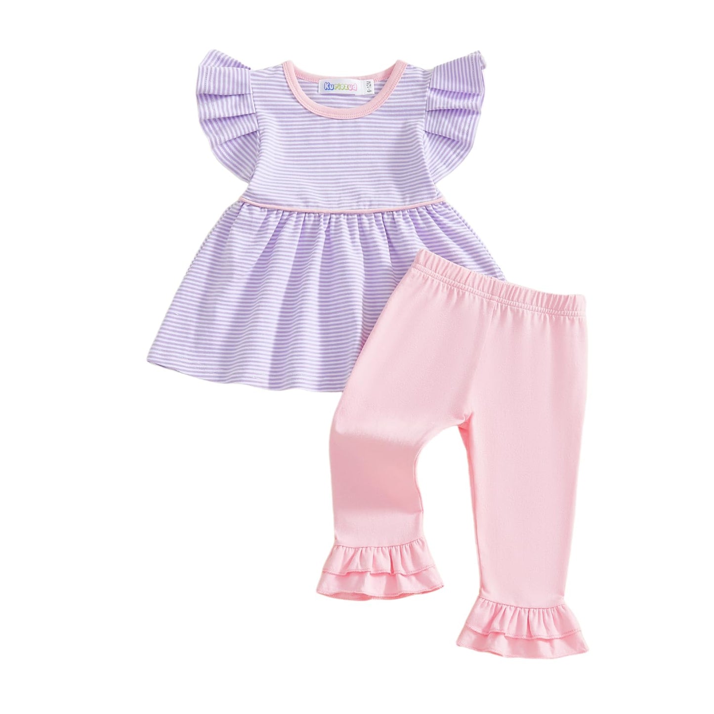 Kuriozud Toddler Baby Girl Clothes Sleeveless Shirts Tunic Top and Ruffle Pants Set 2 Piece Spring Summer Outfits (Striped Purpl