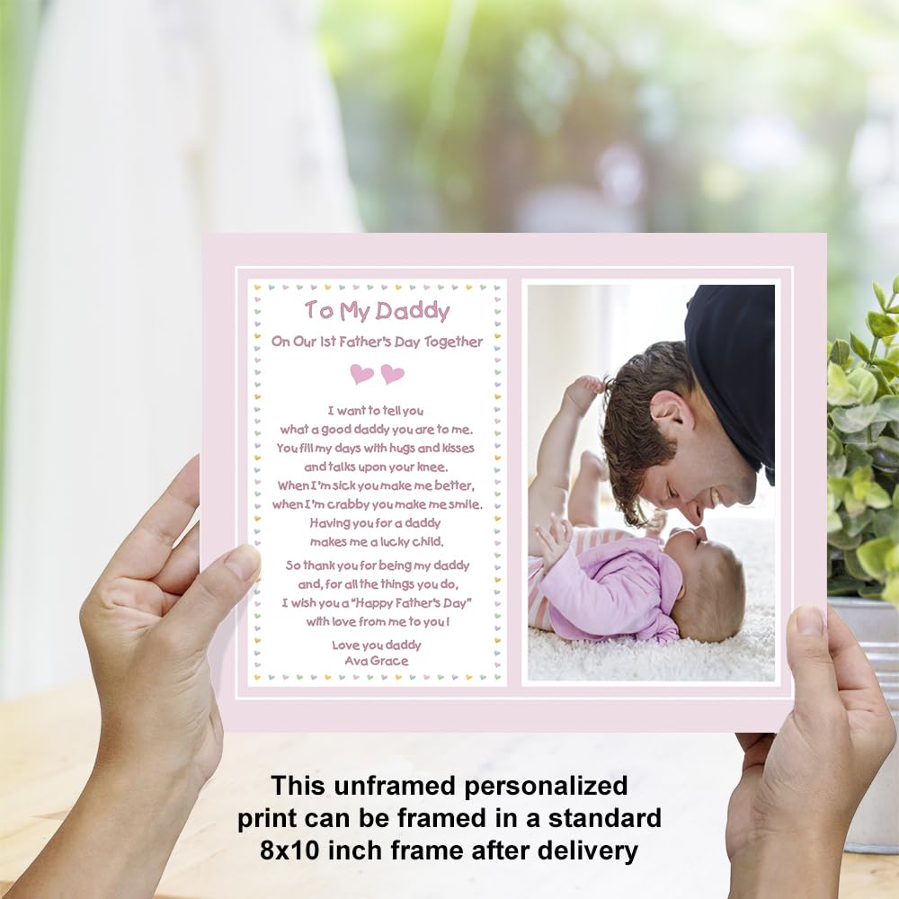 1St Father'S Day Together From Daughter To Daddy, Custom Gift With Name And Photo Of New Baby Girl, 8X10 Inch Print