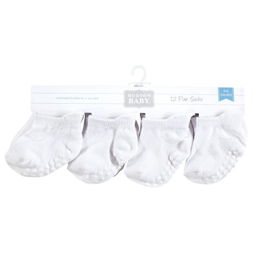 Hudson Baby Unisex Baby Non-Skid No-Show Socks, White, 6-12 Months