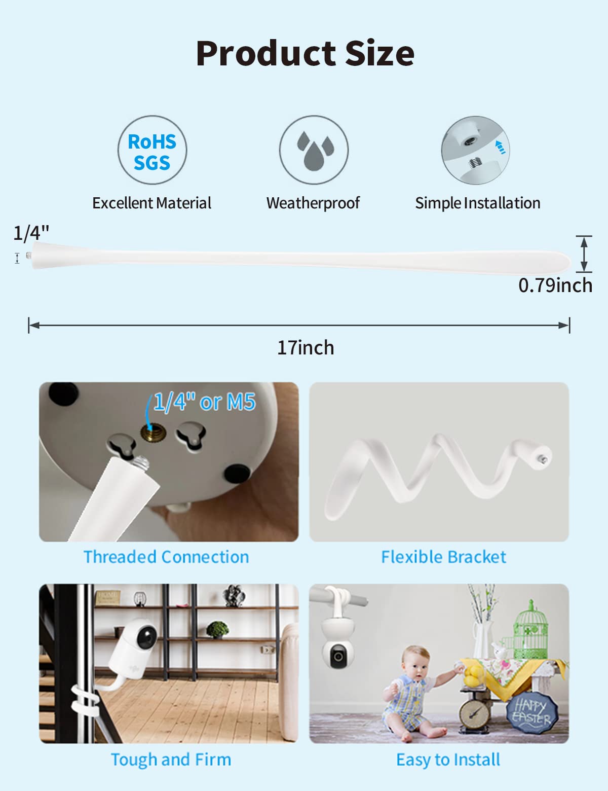 Universal Baby Monitor Camera Mount For Crib Compatible With Arlo, Owlet, Goodbaby, And More With 1/4 Threaded Hole, Adjustable