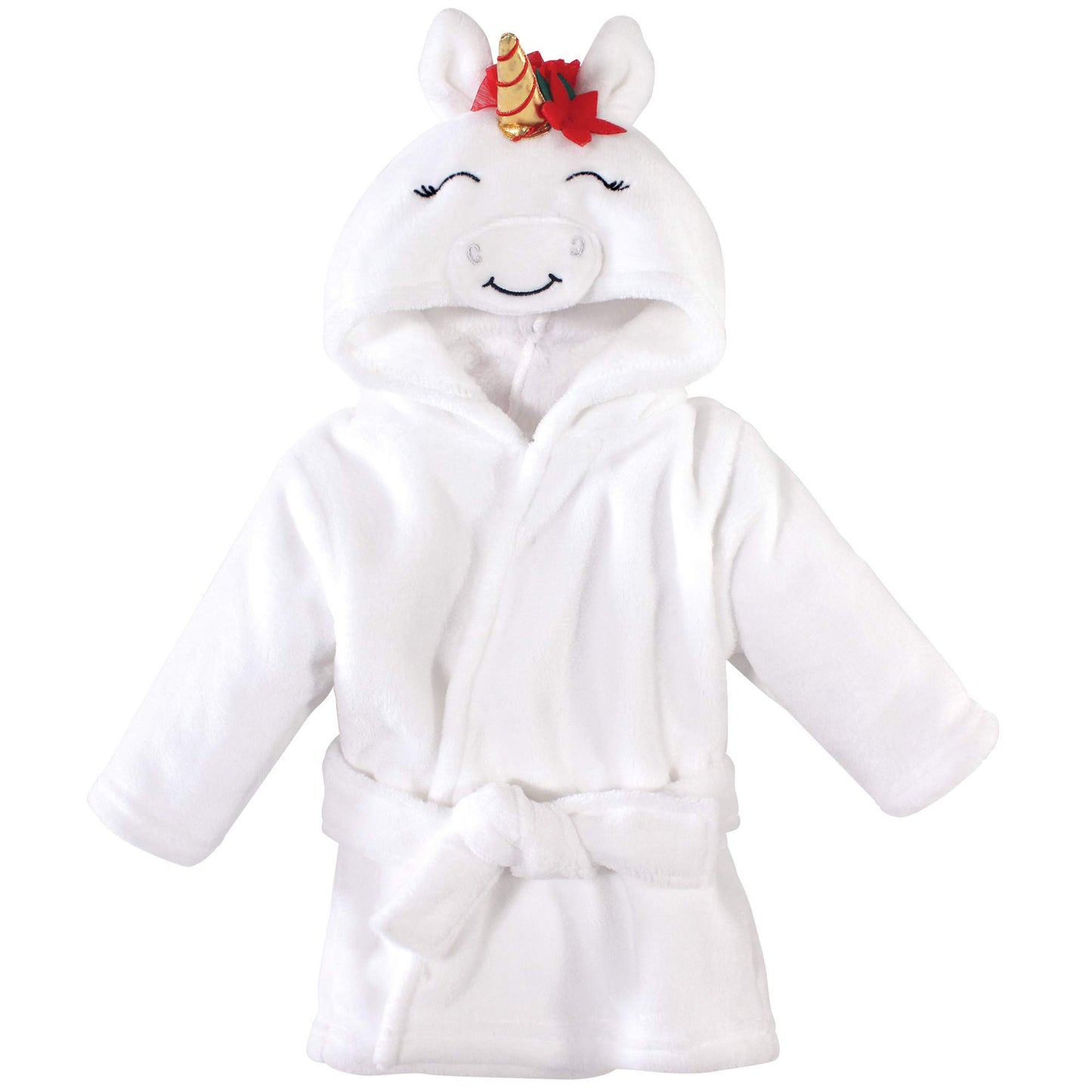 Hudson Baby Unisex Baby Plush Animal Face Bathrobe, Christmas Unicorn, 0-9 Months