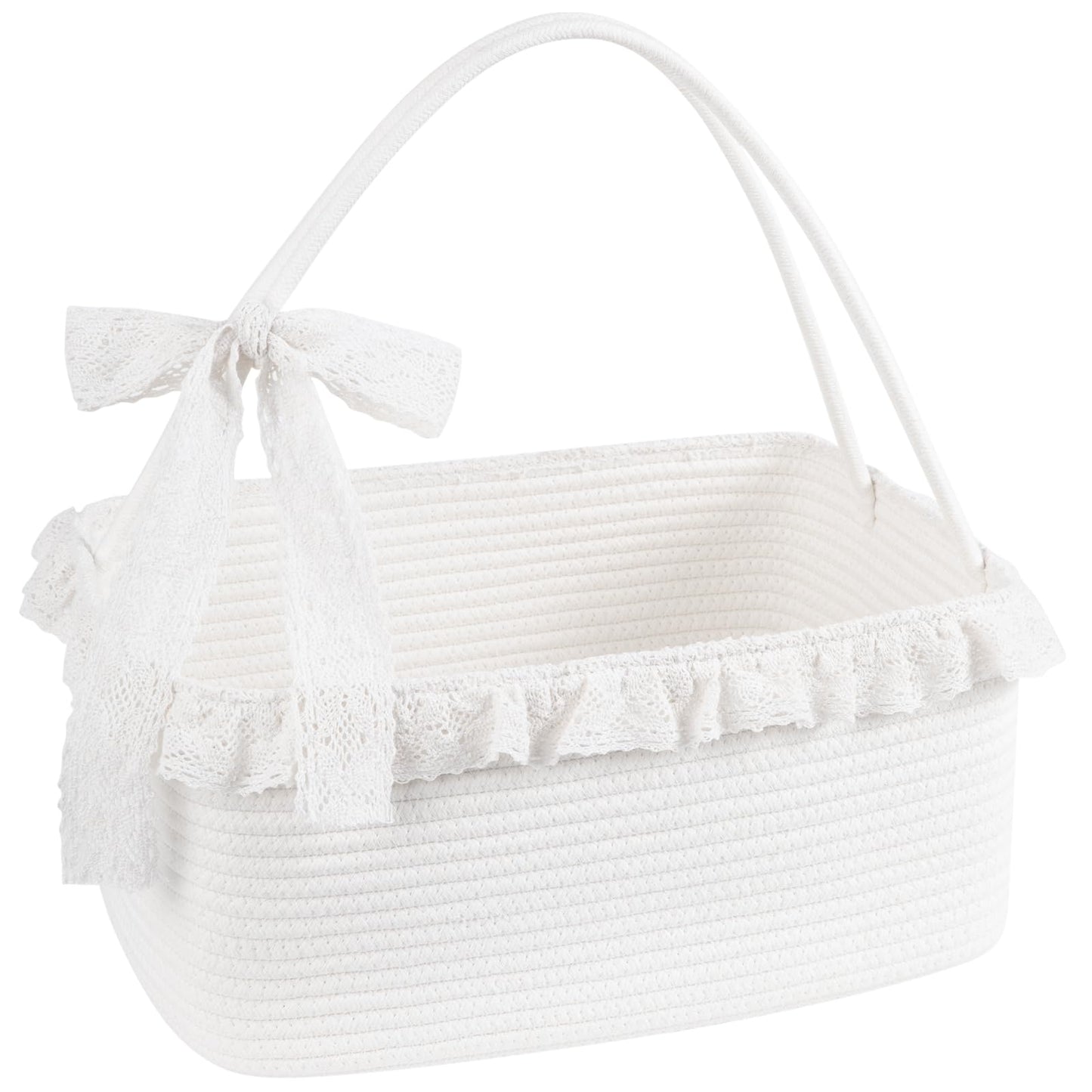 OIAHOMY Gift Basket with Long Handles, Large Woven Baskets for Gifts with Gift Bag, Ribbons and Lace, Cotton Rope Storage Basket