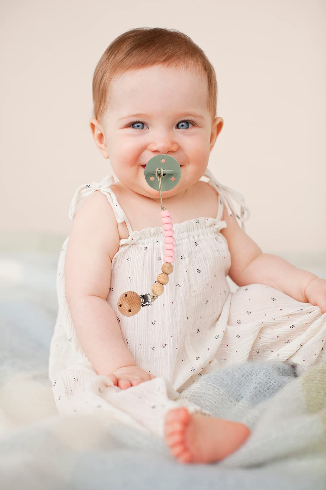 Aulege 2 Pack Pacifier Holder Clips For Binky & Teether, Silicone Baby Pacifier Clip For Baby Girls(Sage, Ether)