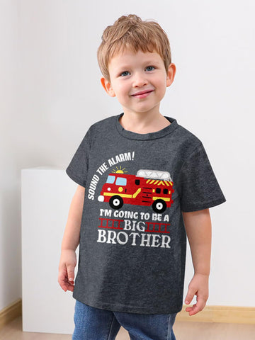 Funnycokid Big Brother T Shirt 6T 5T Promoted To Big Brother Firetruck Fire Engine T-Shirt Black Size 5 6 Pregnancy Announcement