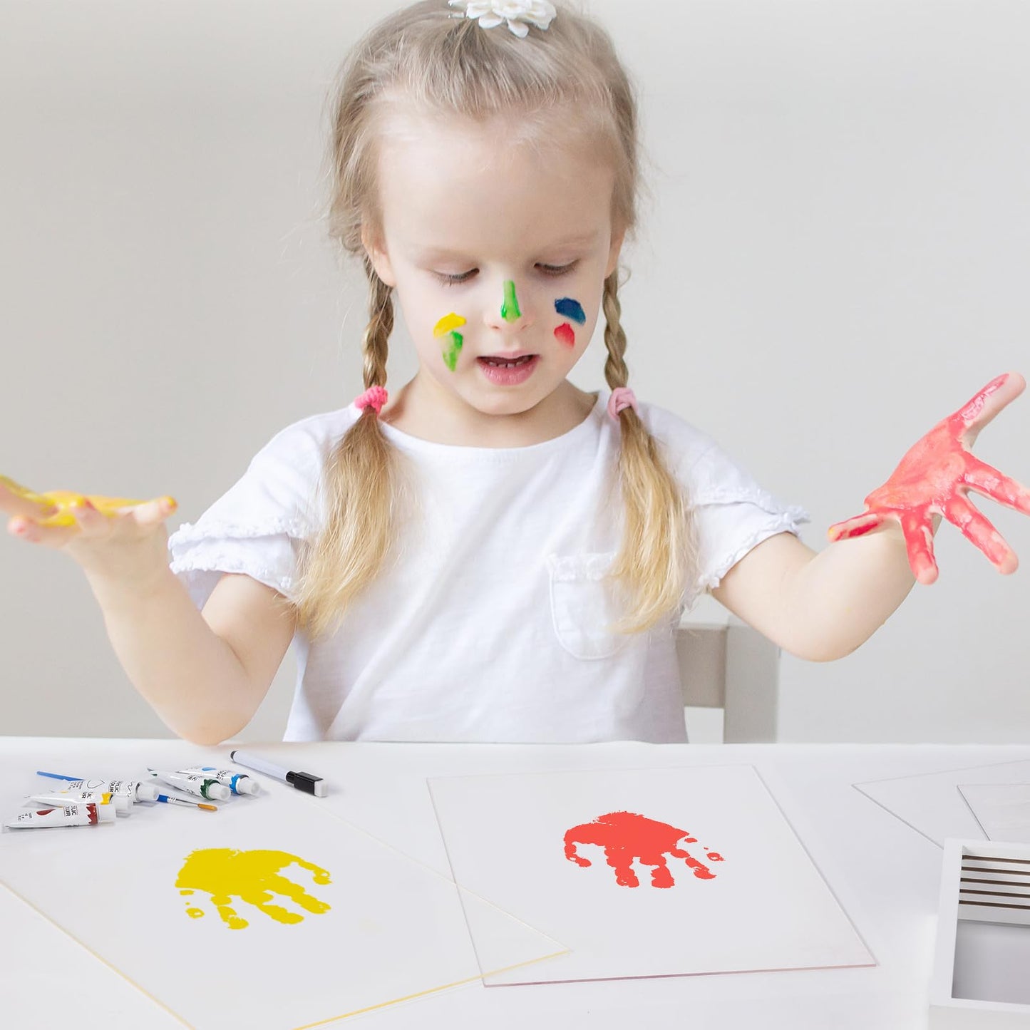 Family Handprint Kit - Gifts For New Parents -Create Lasting Diy Craft Keepsake Wooden Frame -Includes 5 Paint Colors - Transpar