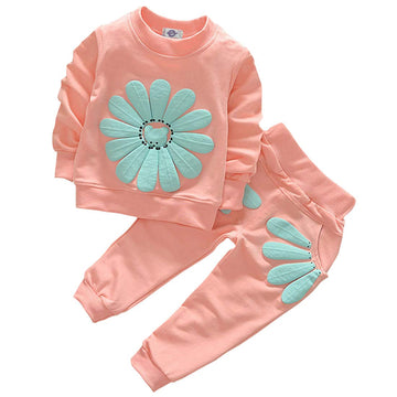 Toddler Baby Girls Sunflower Clothes Set Long Sleeve Top And Pants 2Pcs Outfits Fall Clothes (Age(2T), Pink)
