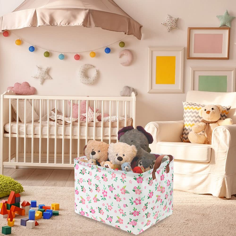 Fxocshe Flowers Basket,Girls Hamper,Baby Hamper For Nursery,Collapsible Canvas Waterproof Storage, Bin For Kids,Room Decor For B