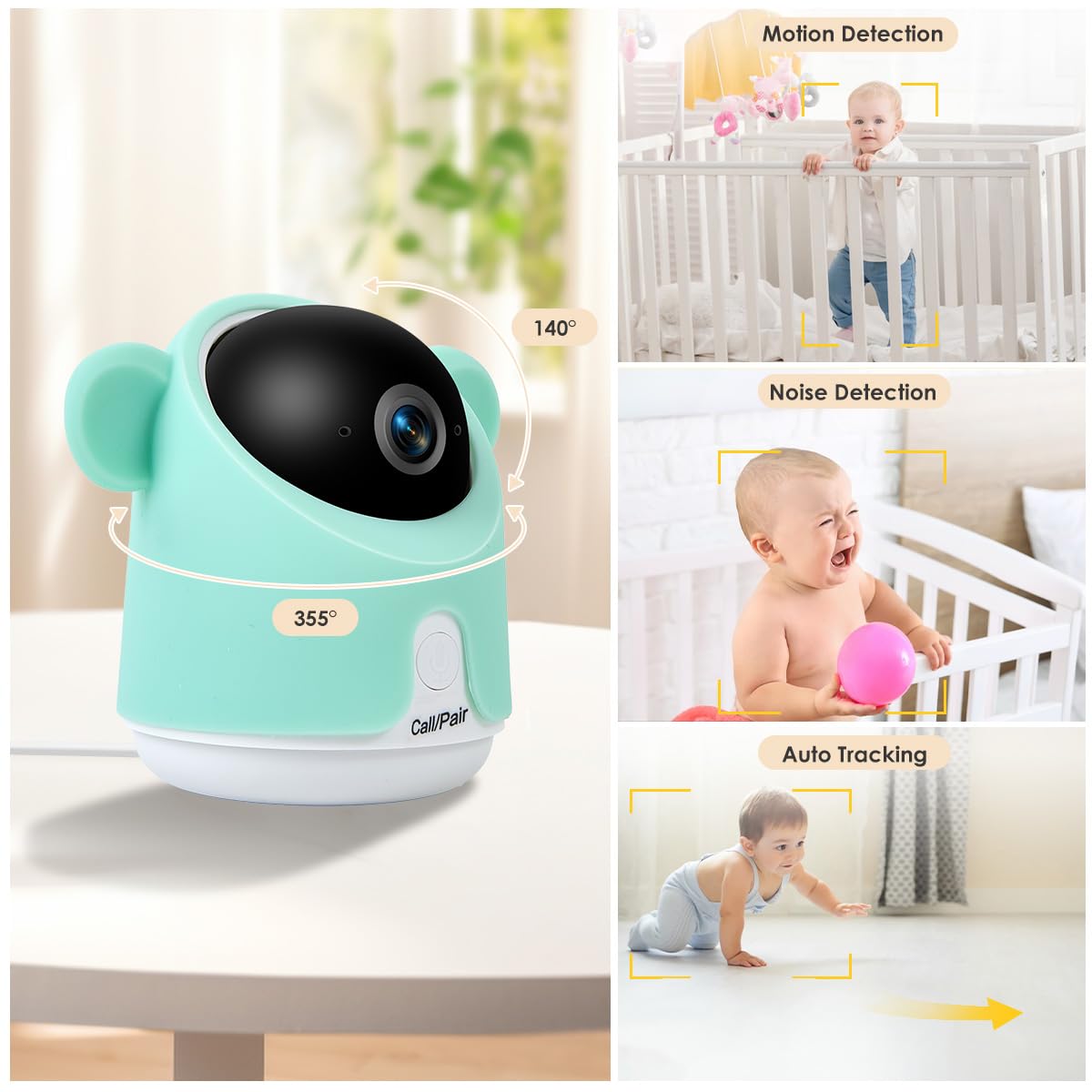 Baby Monitor With Camera And Audio, 1080P Baby Camera Monitor Wifi Smartphone App Control Night Vision 4.3Screen 2-Way Talk Temp