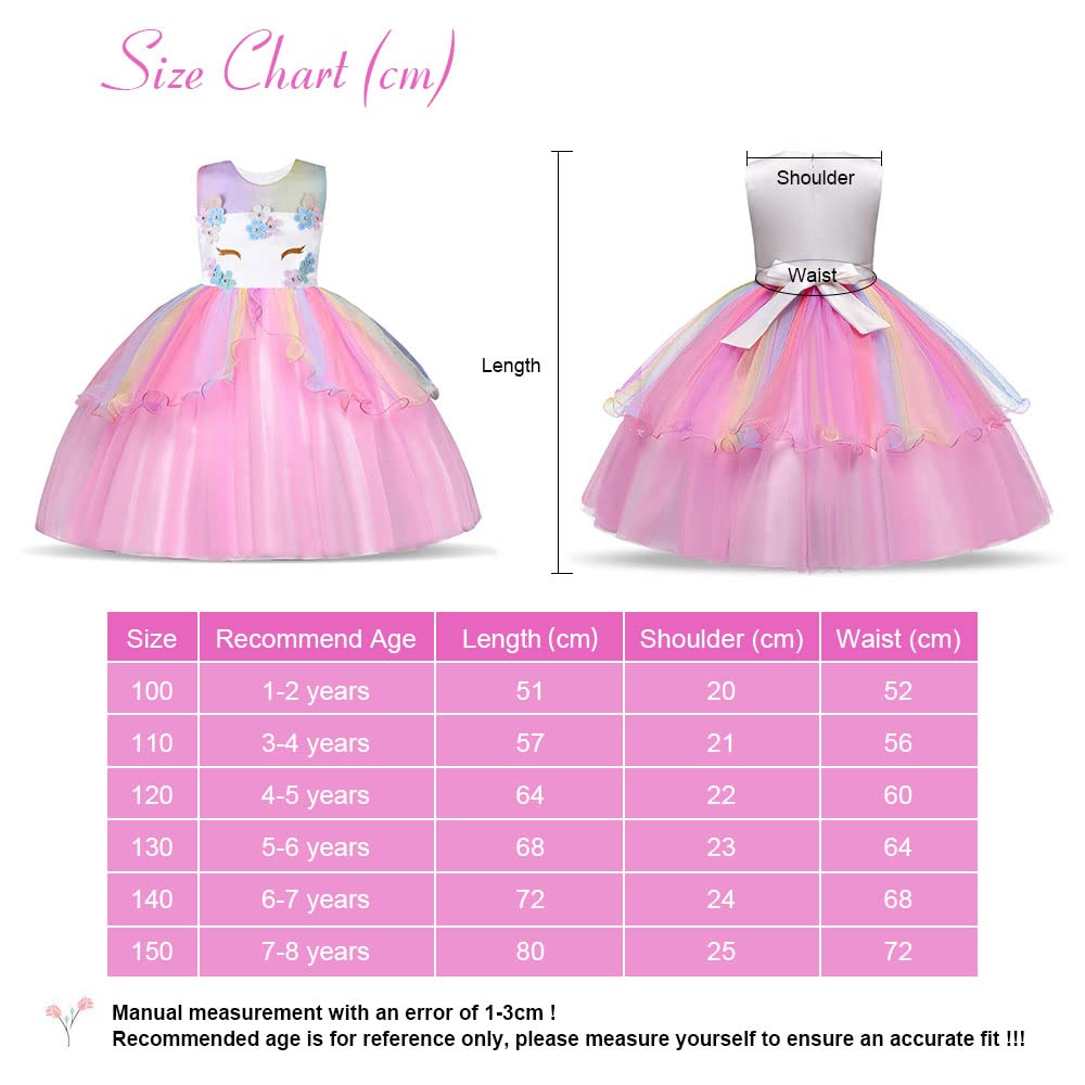 Uraqt Unicorn Costume, Princess Unicorn Dress For Girls, Fancy Dress With Necklace/Headband For Birthday/Cosplay/Party/Christmas