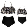 2Pcs Mommy And Me Matching Family Swimsuit Ruffle Women Swimwear Kids Children Toddler Bikini Bathing Suit Beachwear Sets (Leopa