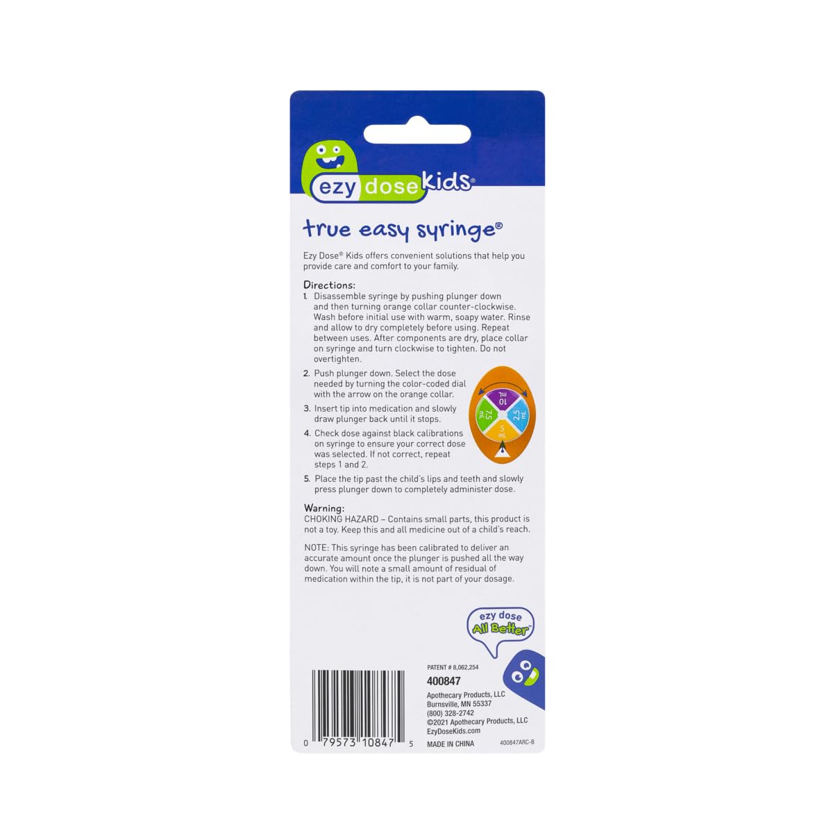 Ezy Dose Kids Baby Oral Syringe & Dispenser, True Easy Design For Liquid Medicine, Easy To Control, 10 Ml/2 Tsp Color Coded, Bpa