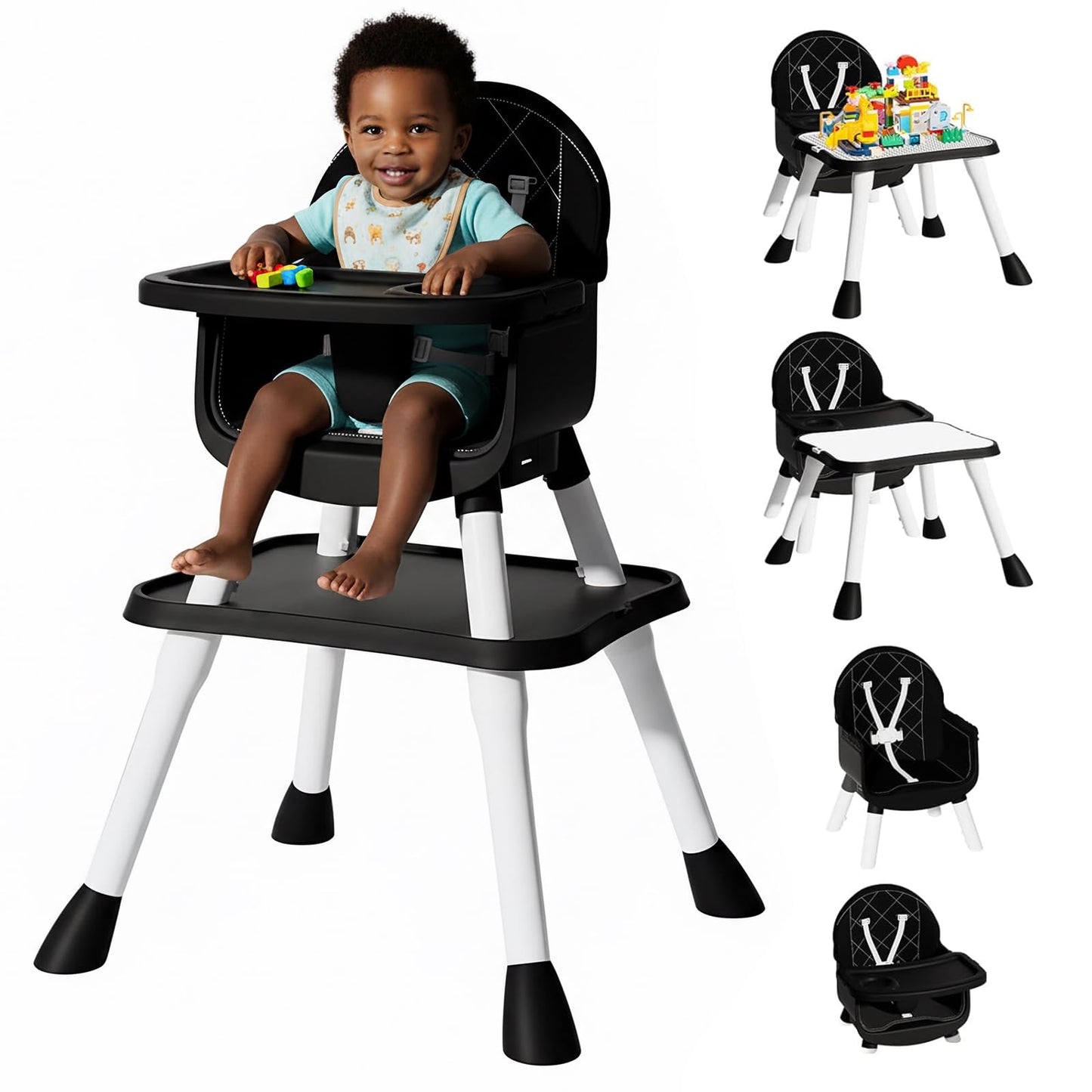 Baby High Chair with Adjustable 5-Point Harness, Easy Clean Tray and Seat, Tool-Free Assembly Grey
