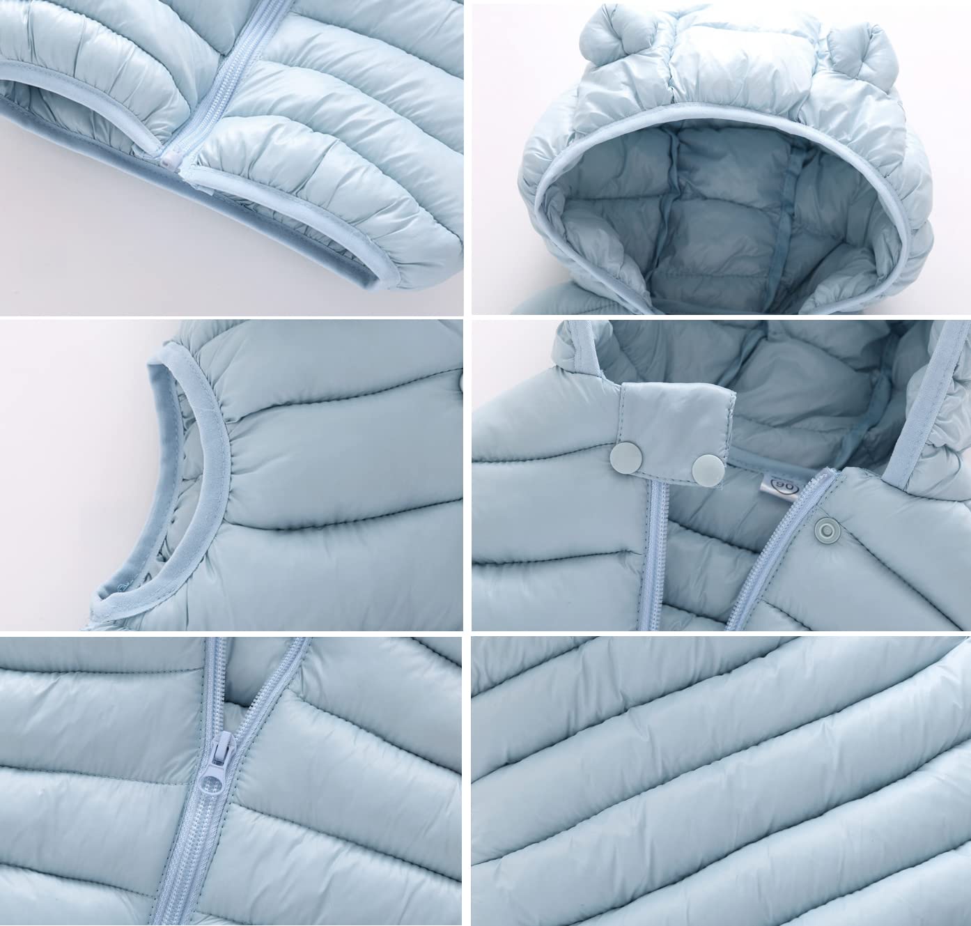 Aiwuhe Baby Boys Girls Hooded Puffer Vest Winter Lightweight Sleeveless Bear Ears Zipper Up Jacket Blue 90
