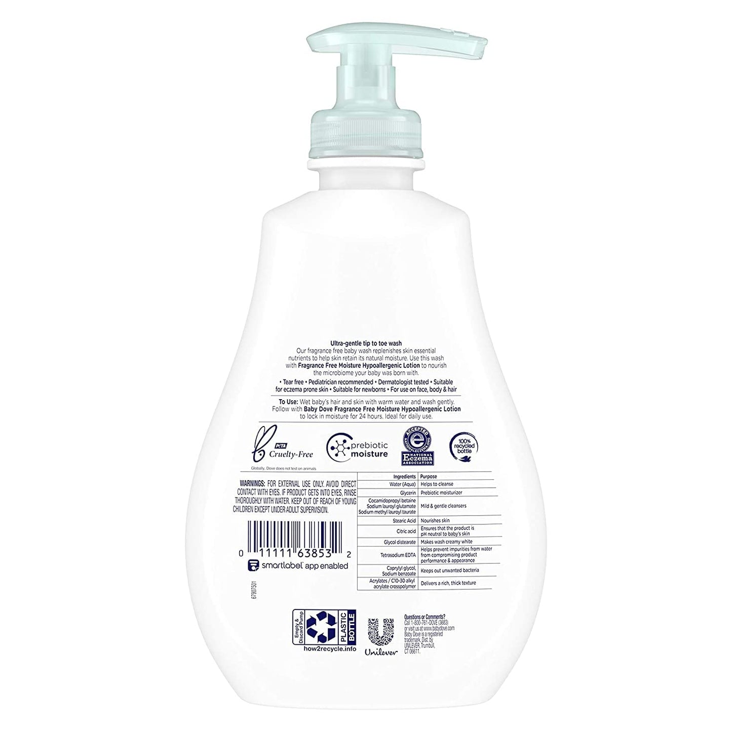Baby Dove Tip To Toe Wash Sensitive Moisture Fragrance Free - 13 Oz, Pack Of 4