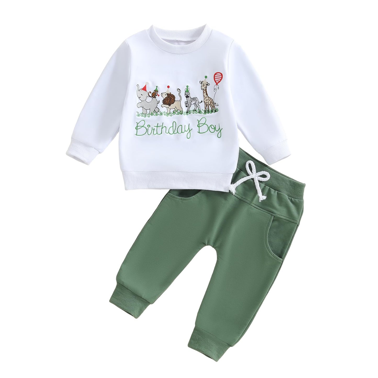 Bagilaanoe Infant Toddler Birthday Boy Outfit One/Two/Three Year Old Birthday Clothes Safari Animal Long Sleeve Sweatshirt Pant