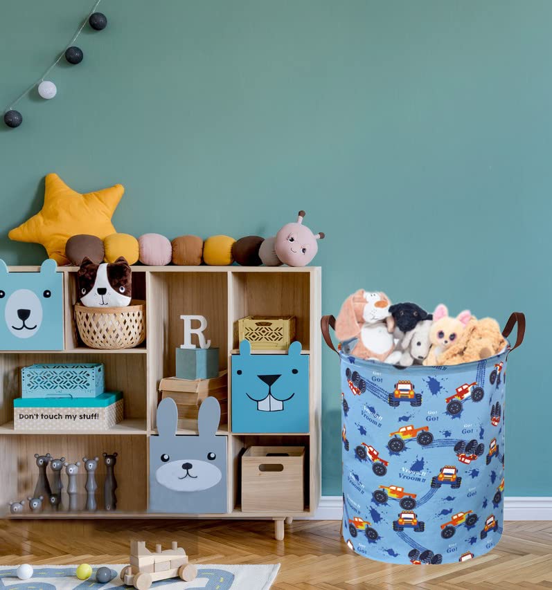 Sanjiaofen Kids Boys Hamper, Kids Laundry Basket Collapsible Monster Truck Storage Baskets For Boy Room Decor,Office,Toy Organiz