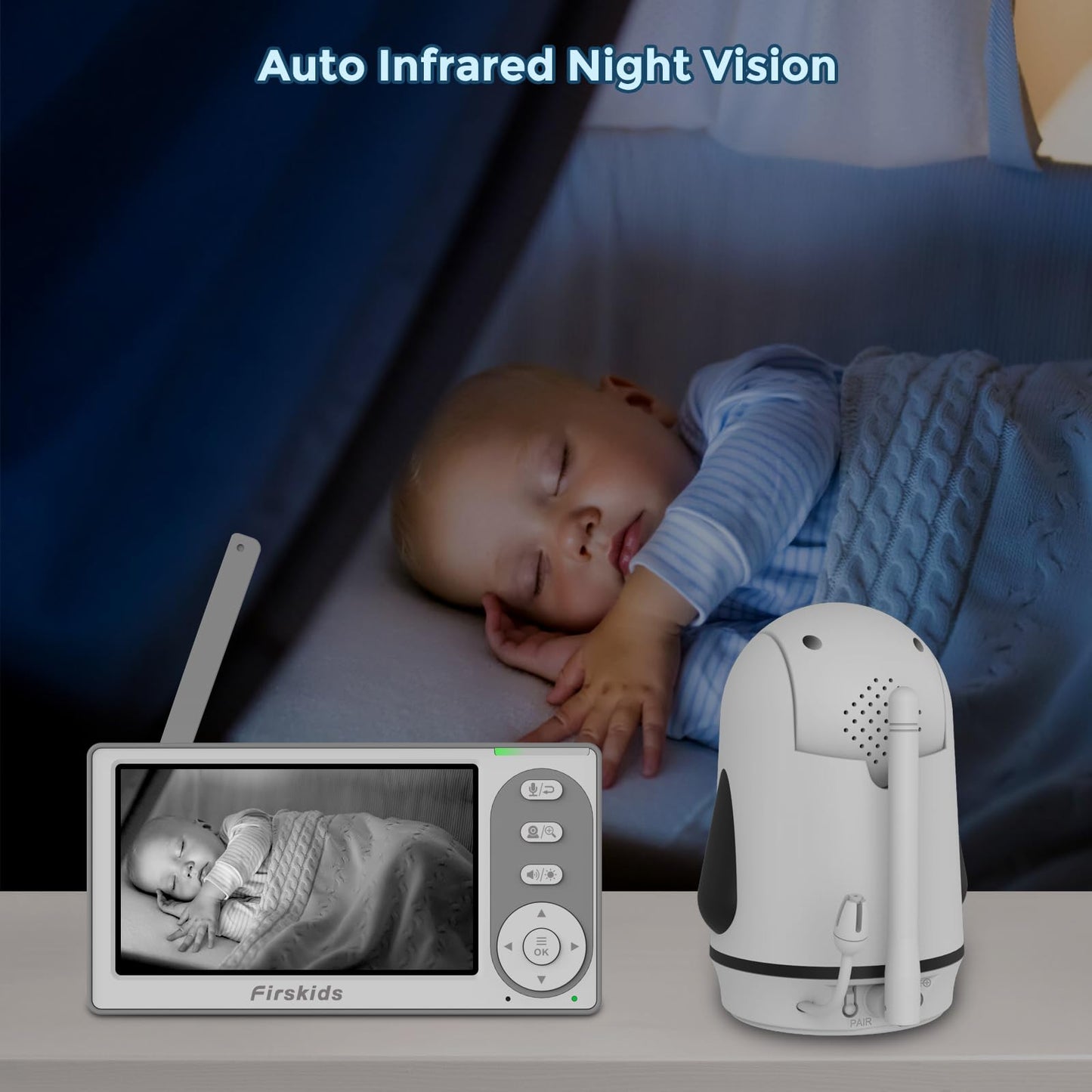 Firskids Baby Monitor, 4.3'' Ips Split-Screen Baby Monitor With Camera And Audio, No Wifi,No App, Two-Way Talk Night Vision Eco