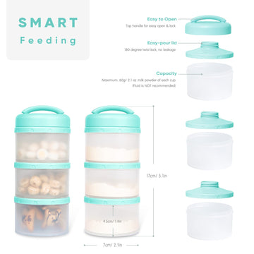 Termichy Stackable Formula Dispenser Portable Milk Powder Container, 2 Pack, Mint