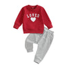 Adobabirl Toddler Baby Boy Valentines Day Outfit Loved Heart Print Crewneck Sweatshirt And Pants Set Fall Winter Clothes (Loved