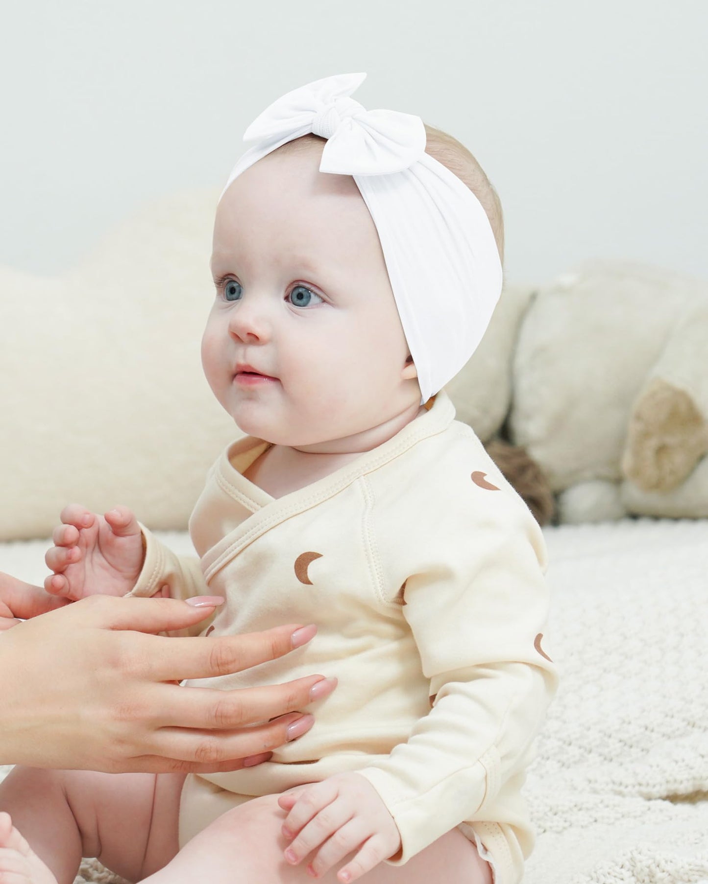 Jollybows 3Pcs Baby Nylon Headbands Hairbands Hair Bow Elastics For Baby Girls Newborn Infant Toddlers Kids (11-Red+White+Blue,