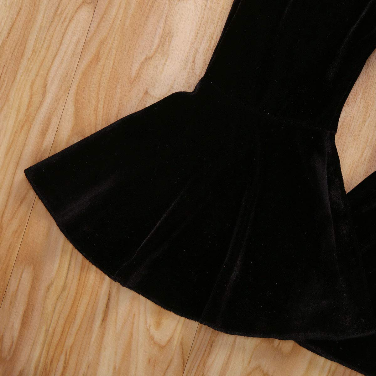 Goocheer Kids Toddler Little Baby Girl Fall Winter Velvet Bell Bottom Flare Pants Ruffle Leggings Trousers (Velvet-Black, 2-3Yea