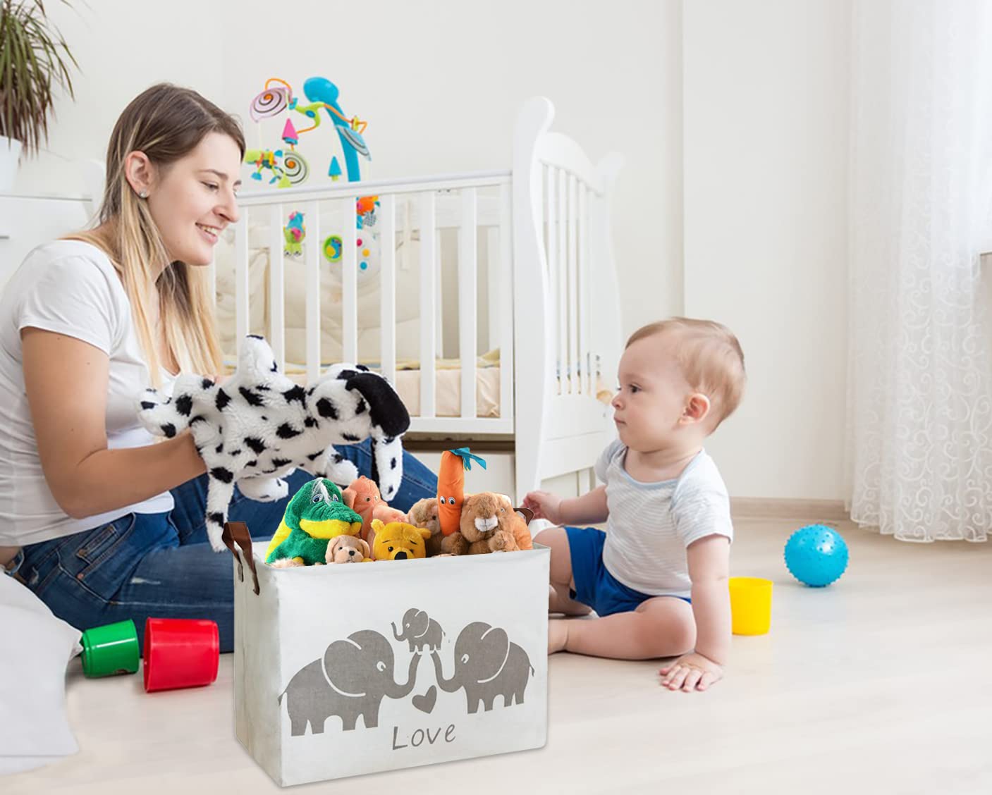 Hiyagon Baby Storage Basket Cute Elephant Basket For Boys And Girls Toy Storage Bin Organizer Box Gift Basket Empty Rectangular