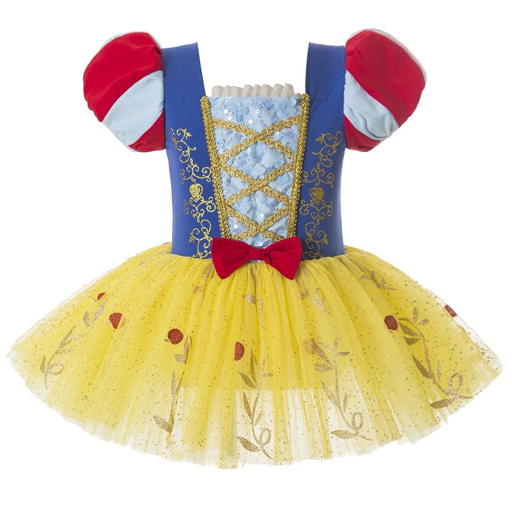 DYMCII Baby Girls Snow White Princess Ballet Dress Short Sleeve Leotards Skirted Tutu Halloween Birthday Party Fancy Costume 4-5