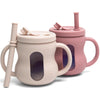 Xpecial 100% Silicone Baby Training Cup 2Pcs See-Through Toddler 5Oz Straw Drinking Cups For Infants 6 Months+ (Pink And Beige)